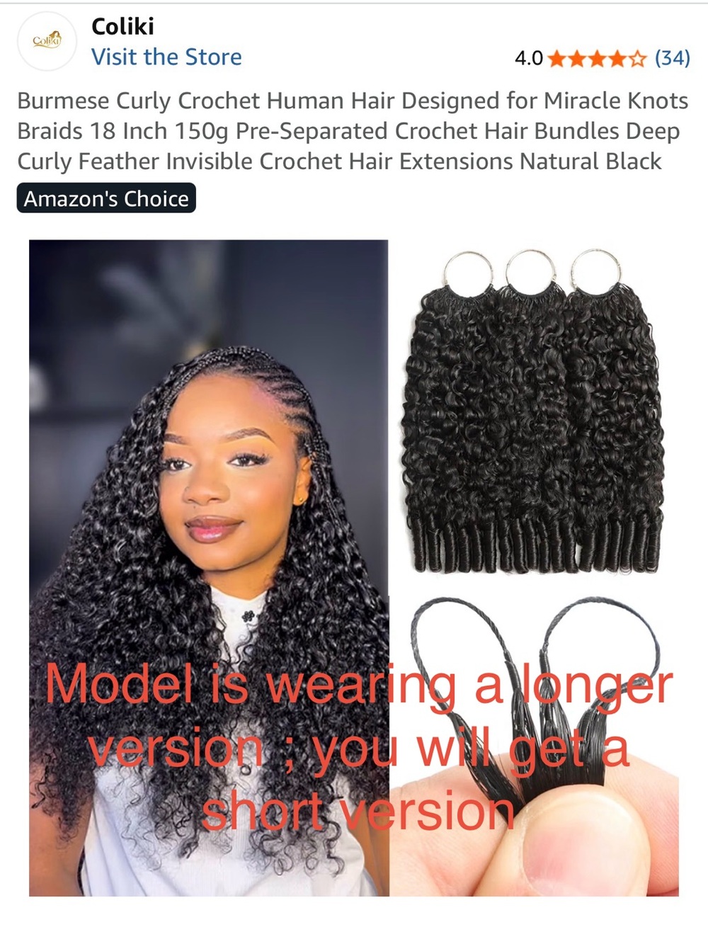 💕 Burmese Curly Crochet Human Hair – 18” | 150g | Pre-Separated Natural Black